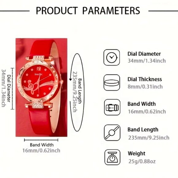 Brand new 6pc Women's Red Quartz Watch & Bracelet Set - Picture 6 of 6